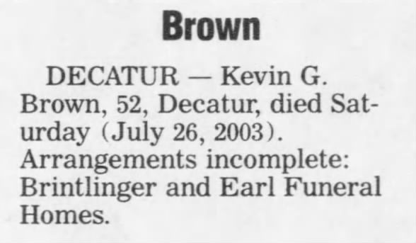 Kevin G Brown Death 2003